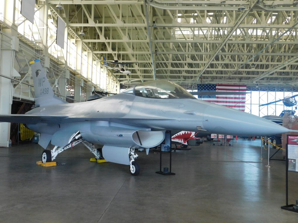 Sleek airplane looking like a shark at the Pacific Aviation Museum on Ford Island