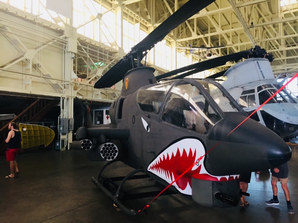 Helicopter painted like an attacking shark on Ford Island