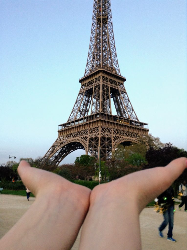 Eiffel Tower in our daughter's hand. Use your free Hilton weekend night certificate for Paris