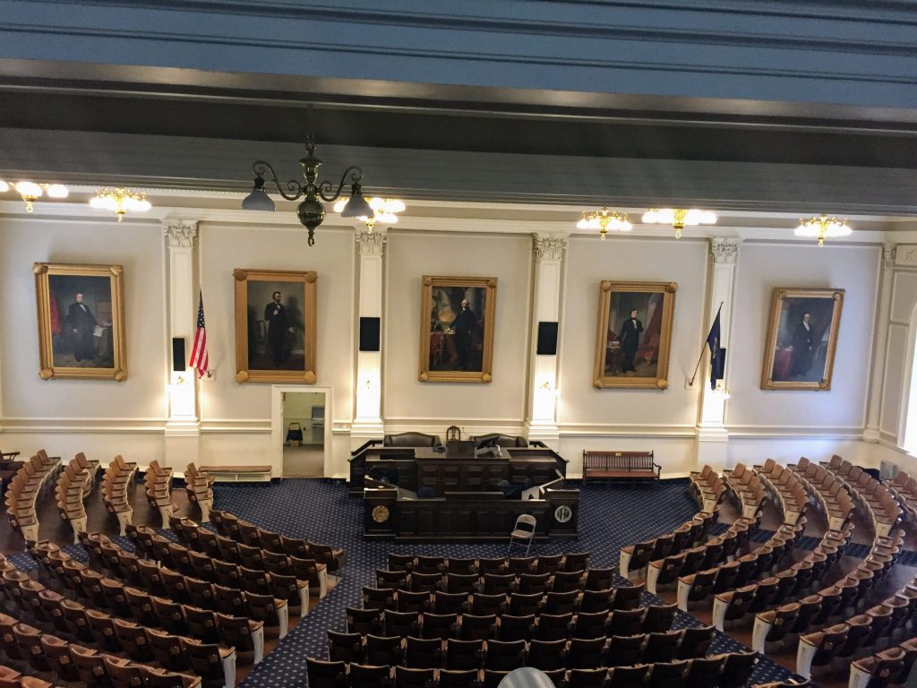 Interior of the New Hampshire state house in Concord. 
The first step of our new travel quest