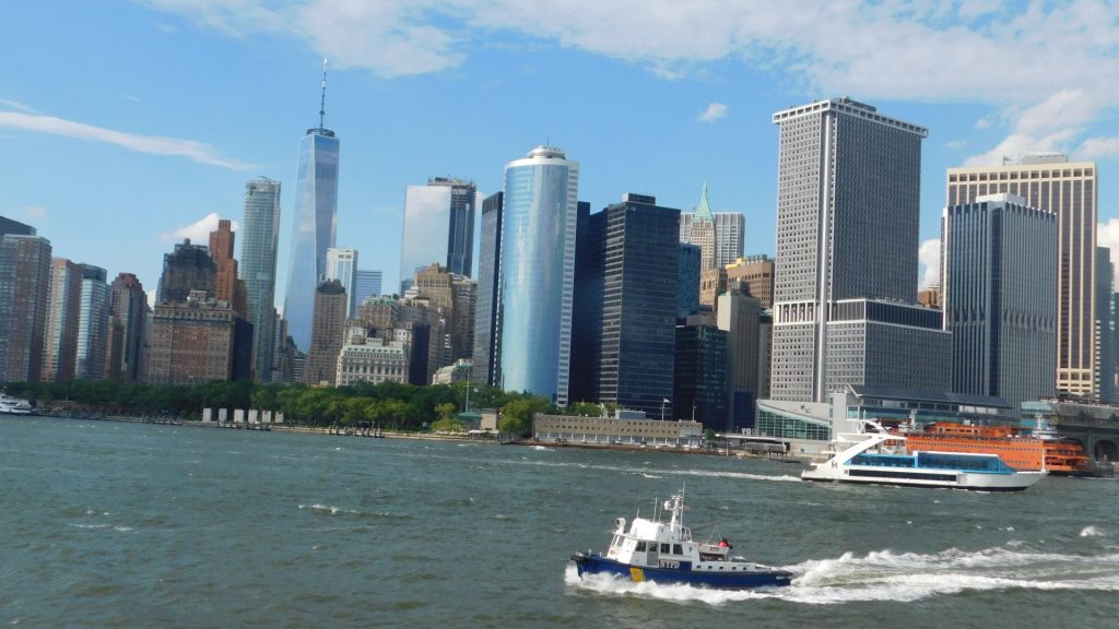 Fabulous view of the Manhattan sky line from the free ferry to see the Statue of Liberty