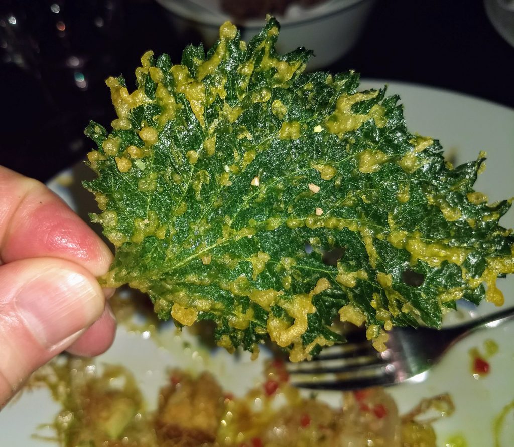 Crispy shiso leaf in the brasserie The Goldfinch in Waldorf Astoria in Amsterdam.