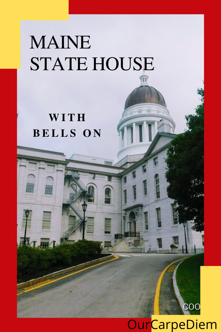 Discover the Maine state house in Augusta, Maine's liberty bell and a last century's school house bell. Enjoy the architecture of this historic place which was designed by Bullfinch. Take a stroll in the park adjacent to the state house. One of the fun things to do when you travel to Maine. Learn more about US history. Carpe diem, click and read! #OurCarpeDiem #travel #Maine #statehouse #capitol #USAtravel #bucketlist #thingstodo #architecture