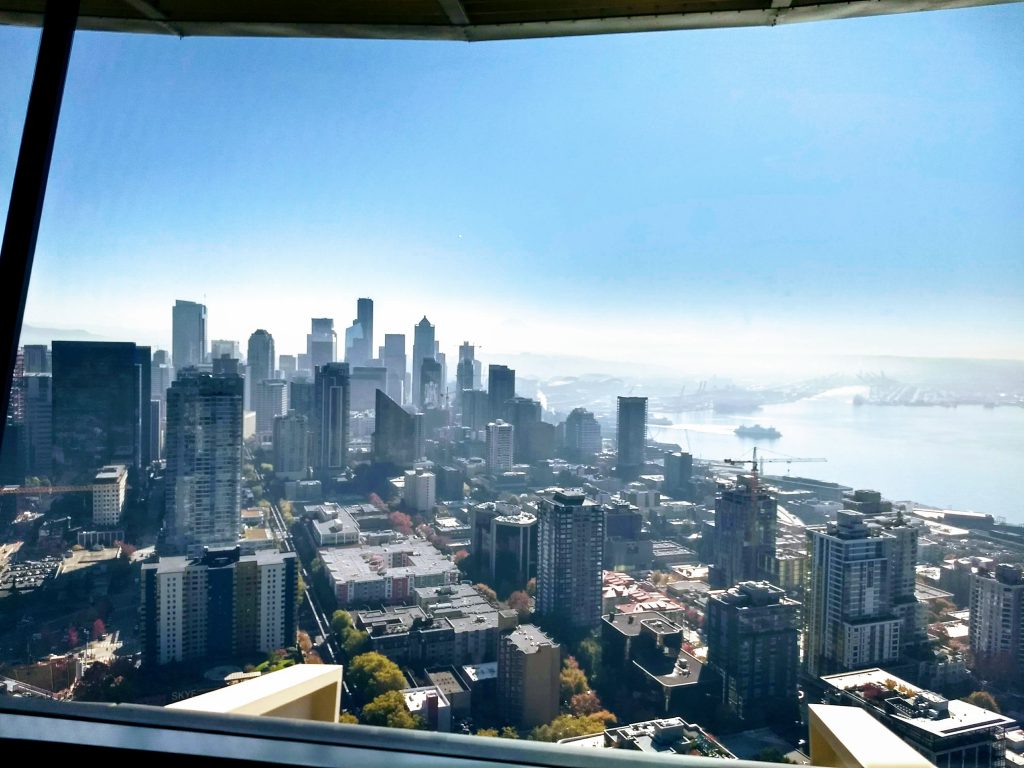 Downtown Seattle view before bungee-jumping off the Space Needle