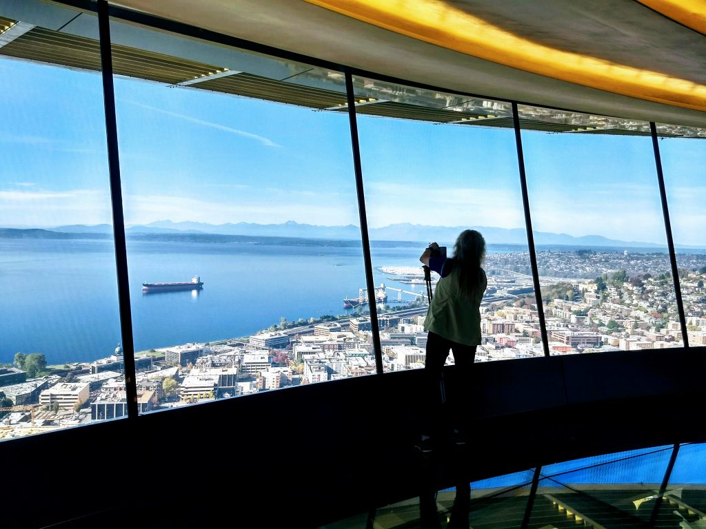 Karen admiring the view over Puget Sound and Seattle. 