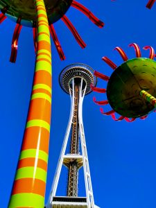 Space needle and giant flowers, celebrating my 2nd Sunshine blogger award