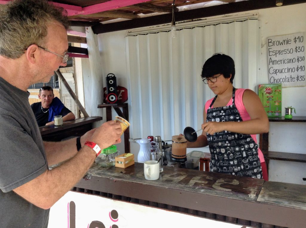 Tom got good coffee from a road side stand in Sian Ka'an Biosphere