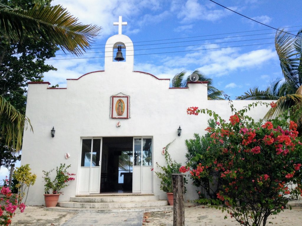 Beautiful white church in Sian Ka'an Biosphere