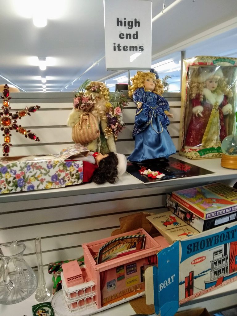 High end items in thrift store, dolls and collectibles. Stop buying things!