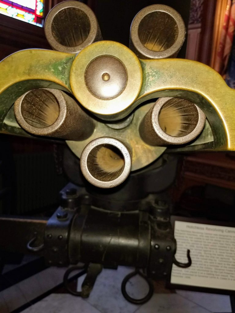 The five barrels of the Hotchkiss revolving cannon in display in the Connecticut Capitol
