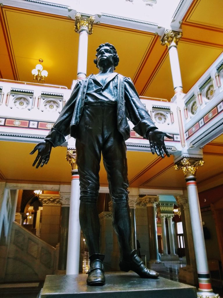 Nathan Hale statue in the Connecticut Capitol. 
"I only regret that I have but one life to lose for my country"