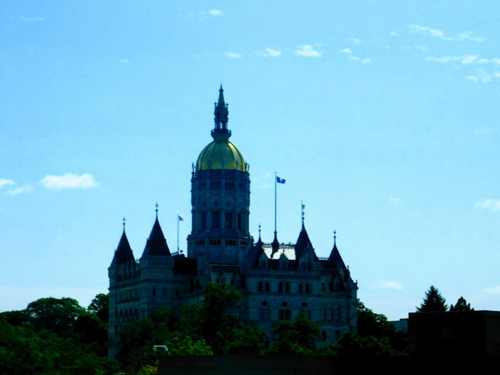 Connecticut Capitol with gold dome glistening in the god. Fun fact: this is REAL gold 