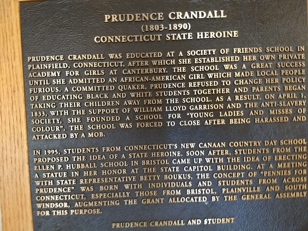 Plaque accompanying Prudence Crandall and her student Sarah Harris