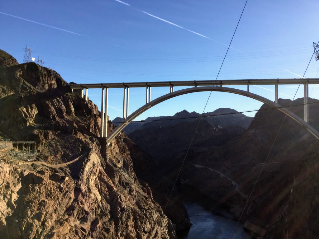 Bridge over the ravine, view from the Hoover Dam. 