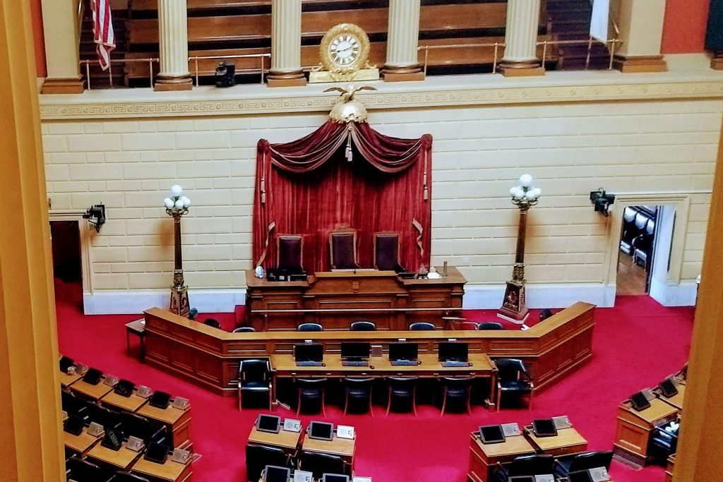 One of the chambers of the Rhode Island State House