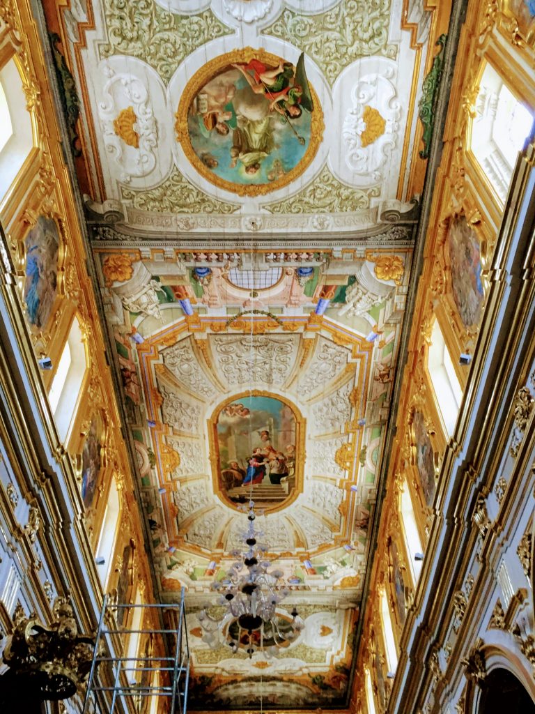 Elaborately painted ceiling in the Matera Cathedral