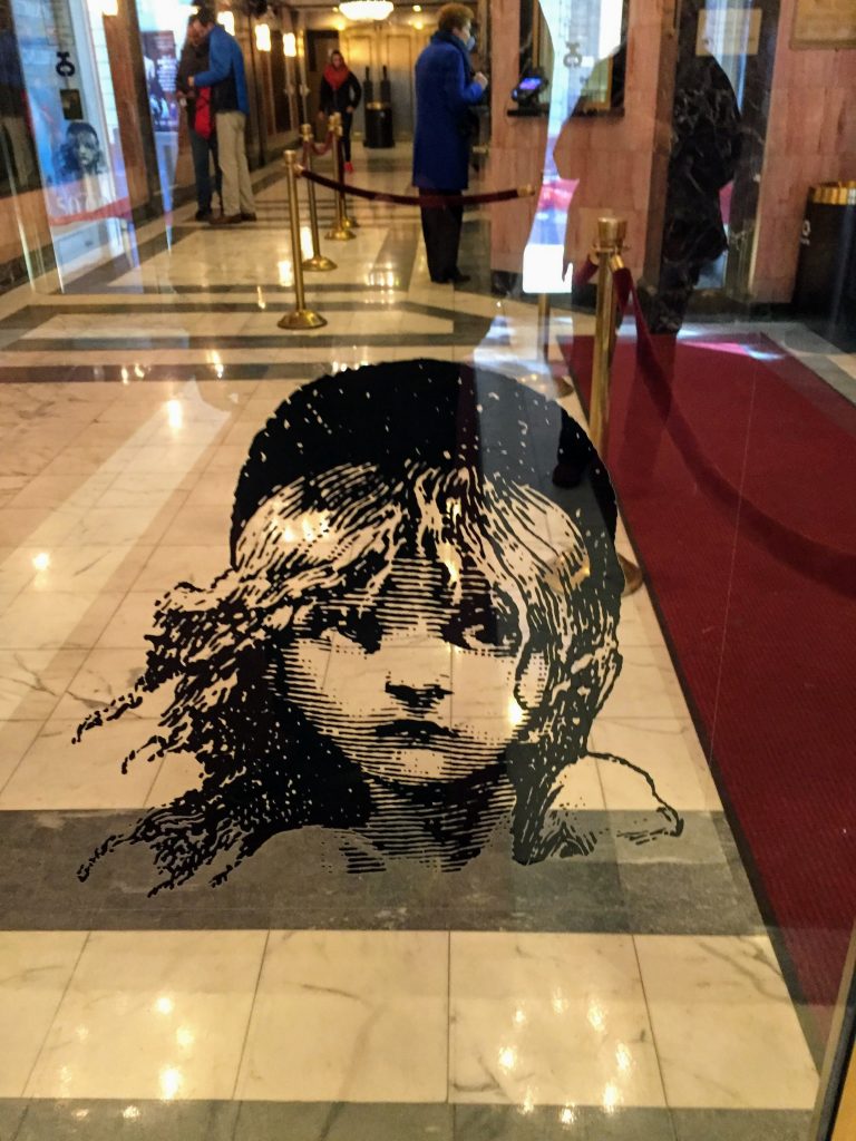 "Les Miserables" theater, one of the shows we saw on Broadway for an affordable price