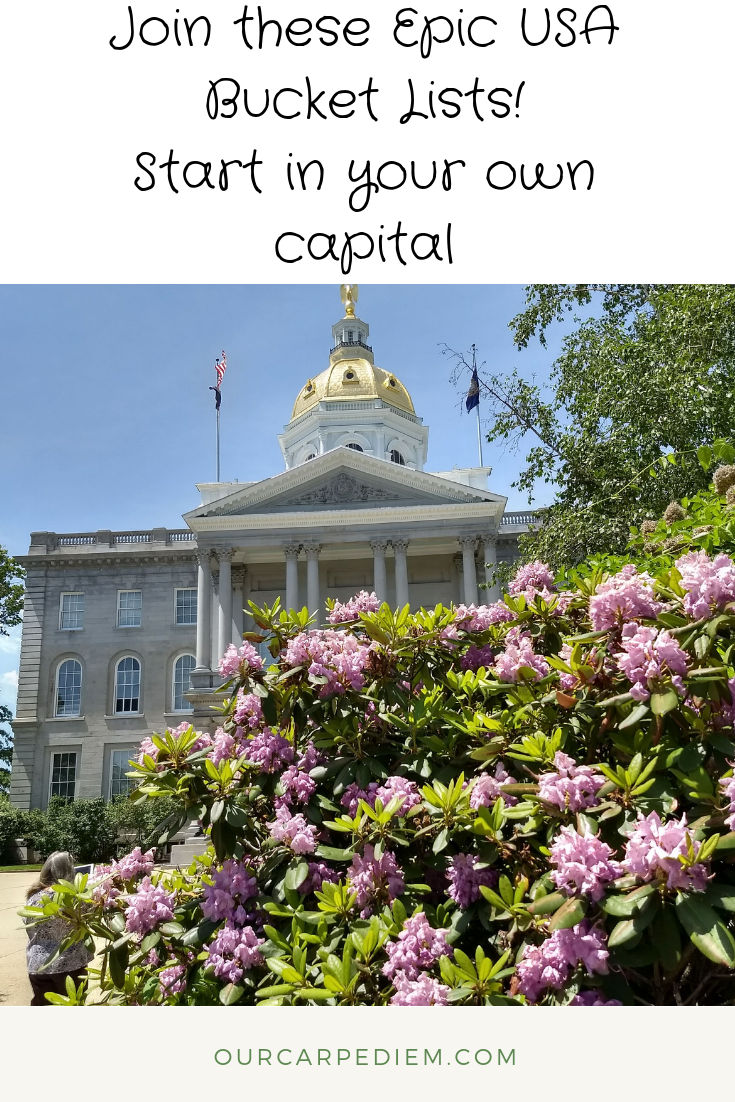 NH State House How a visit to our New Hampshire State House in Concord, NH inspired two new USA bucket lists. See amazing pictures of the NH State House. Join our travel bucket list or create your own. Immerse yourself in national history. Explore the best USA destinations. Travel through America on an epic road trip. Visit 50 states. Discover beautiful places. #USAtravel #libertybellreplica #NewHampshire #thingstodo #bucketlist #50states #statehouses #statehouses #OurCarpeDiem #traveltribe