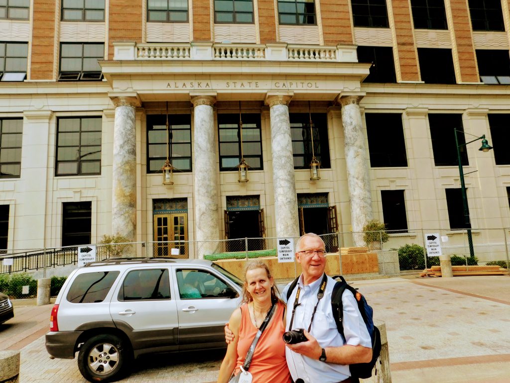 Tom and Karen at the Alaska Capitol where they learned many interesting facts about Alaska. 