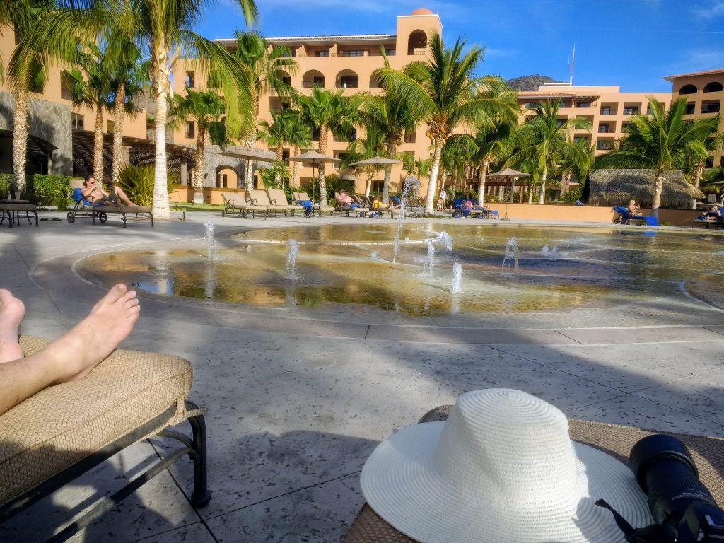 Overlooking the pool at Villa Del Palmar at the Islands of Loreto. Here we had our first flaming Mexican coffee.