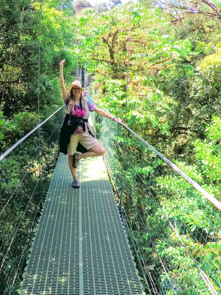 Walking in the canopy  of Costa Rica junble on a hanging bridge.