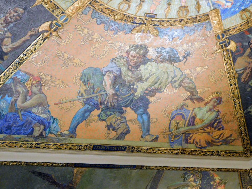 Dutch guy beating up on French guy on ceiling of New York State Capitol. 