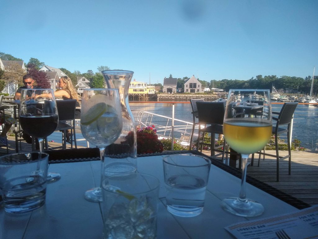 Drinks at the Boathouse in Kennebunkport overlooking the Harbor. 