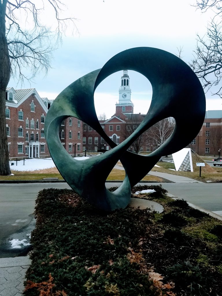 Baker library at Dartmouth seen through some cool art.