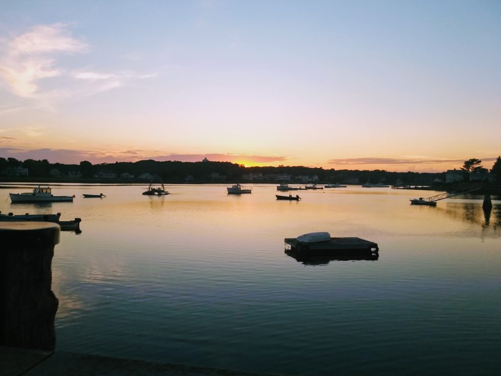 Kennebunkport Maine, sunset over the harbor. 