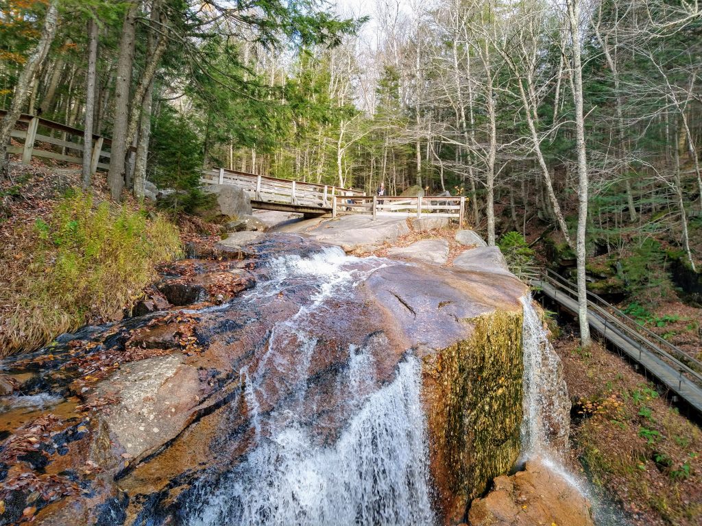 water falls and board walks at the Flume, New Hampshire