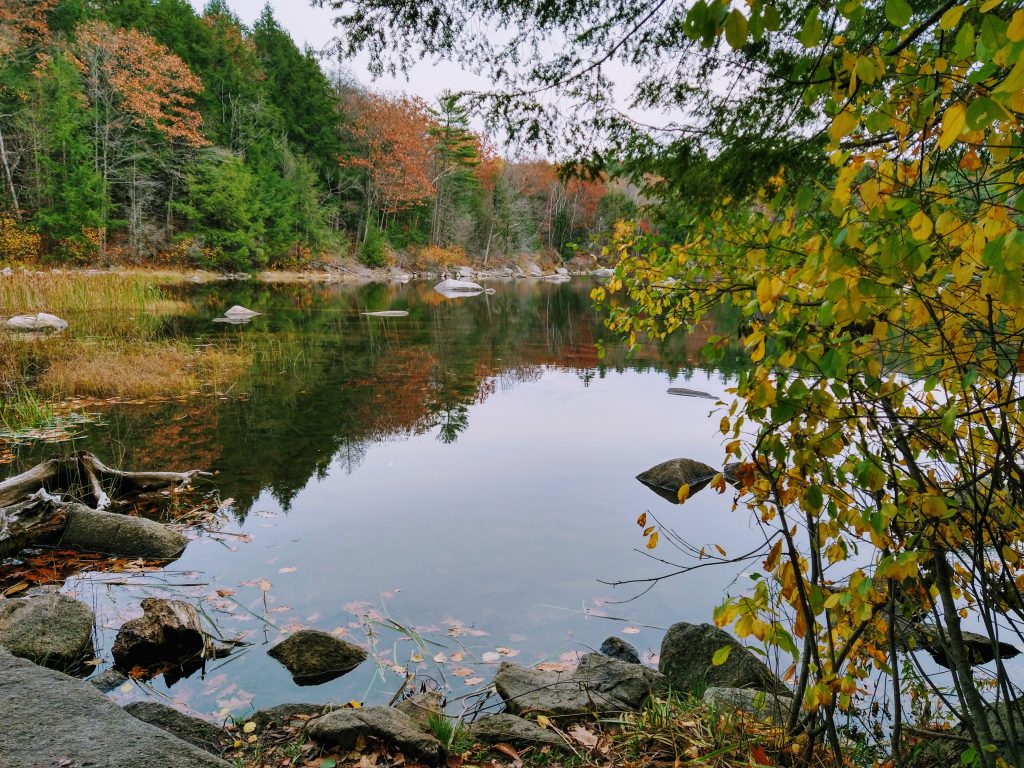 National Parks in New Hampshire: one of the many beautiful ponds with fall colors.