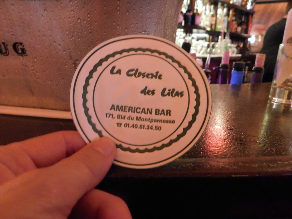 Coaster: La Closerie de Lilas
American Bar
171, Bld de Montparnasse
