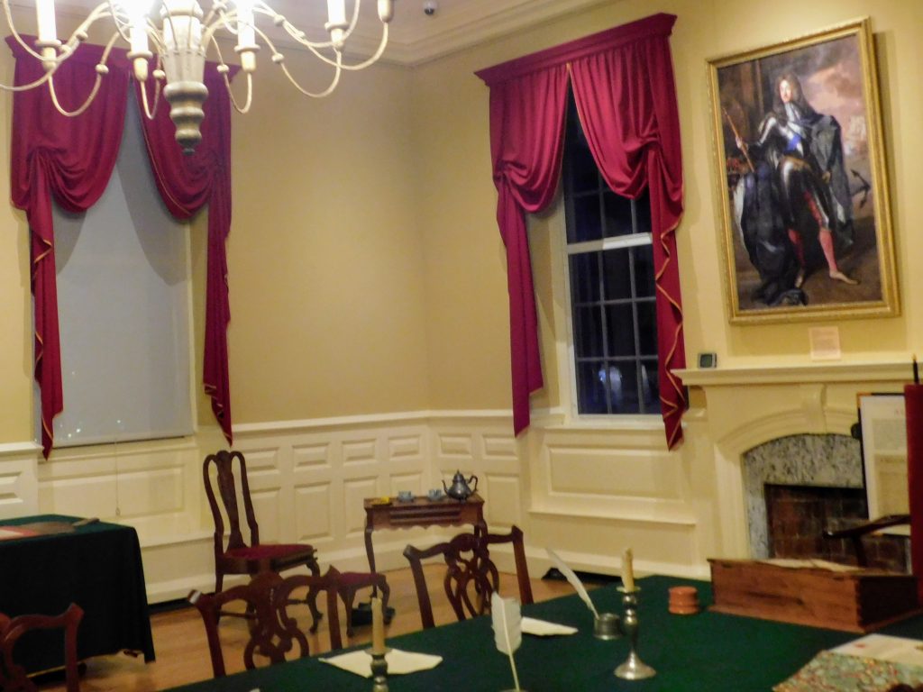 Meeting room of the English governor in the Old State House in Boston
