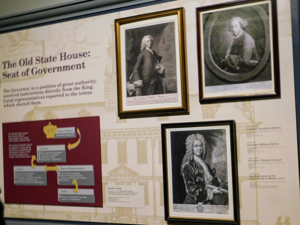 The Old State House in Boston showing how the Queen was the head of State for the colonists. 
