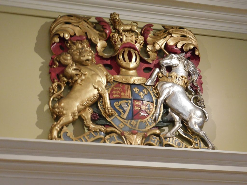 Weapon of the Queen of England, a lion and a unicorn The Old State House in Boston started out as government building for the British Colony of Massachusetts Bay