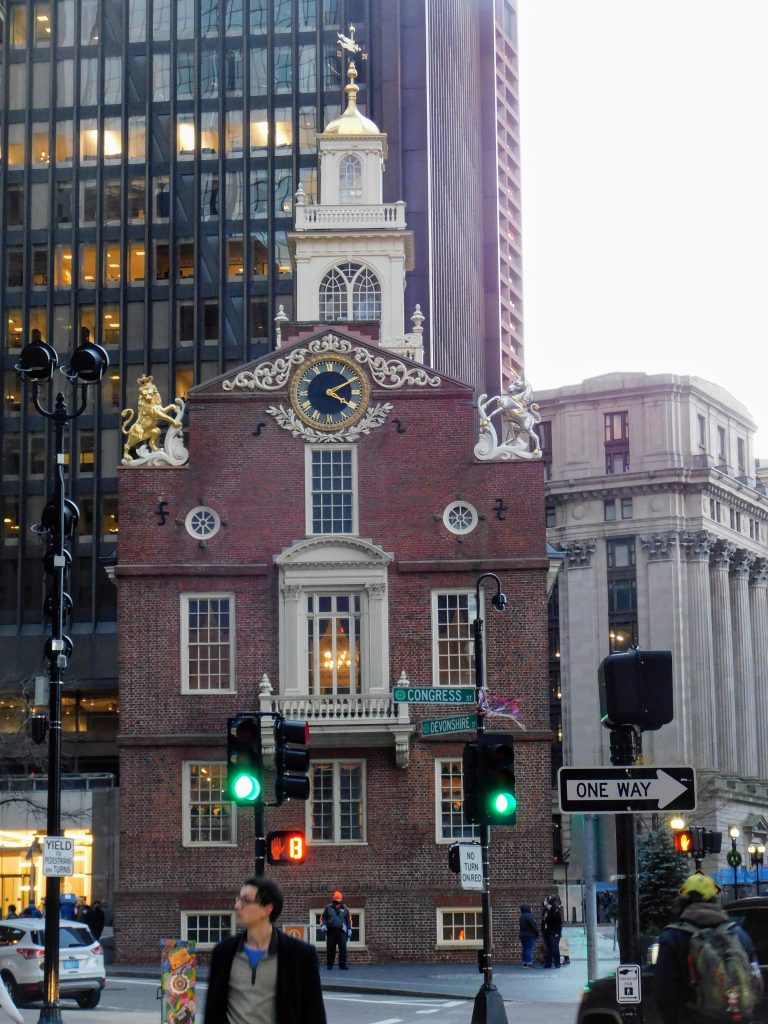 The Old State House in Boston in between skyscrapers
