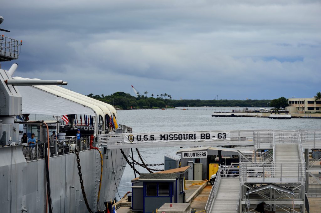 USS Missouri BB-63 sign and entrance at Pearl Harbor