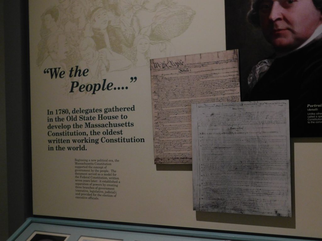 "We the People...."

In 1780, delegates gathered in the Old State House to develop the Massachusetts Constitution, the oldest written working Constitution in the world. 
