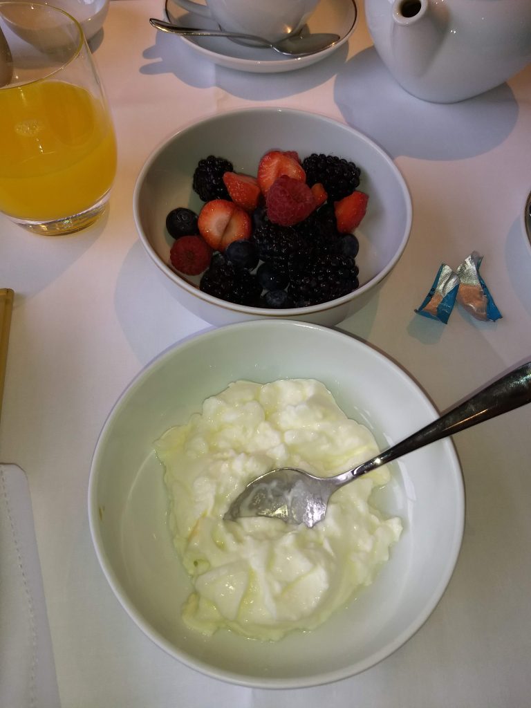 Breakfast at the Waldorf Astoria Amsterdam: fruit and cottage cheese