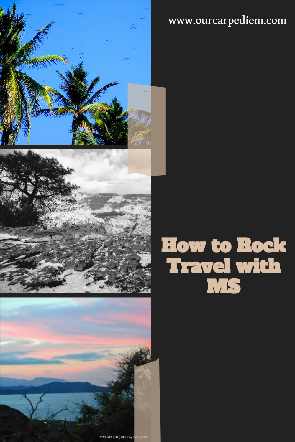 Travel With Multiple Sclerosis: Top 10 Tips After living with MS for decades, I share useful tips and experiences. Updated for the COVID19 pandemic. How to pack your medication? Can you use hiking poles as mobility aids for plane travel? Mistakes to avoid and lessons learned. Everything you need to know about MS and other spoonie travel #spoonies #traveltips #OurCarpeDiem #multiplesclerosis #disabilitytravel