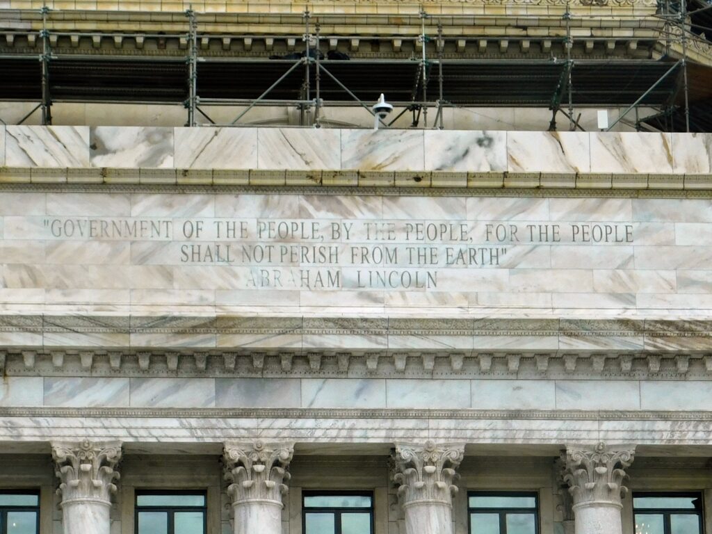 Puerto Rico fact: Abraham Lincoln quote from the Gettysburg address:
"government of the people, by the people, for the people shall not perish from the earth" on their capitol