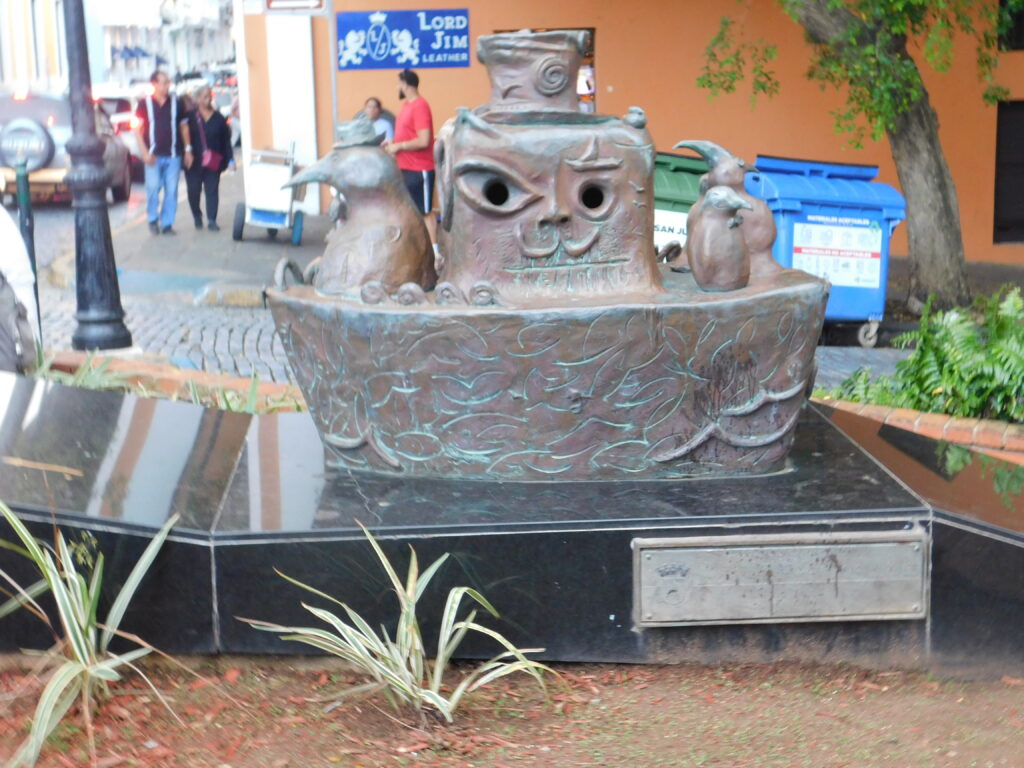 Fun statue of a boat and a penguin? in Old San Juan, Porto Rico