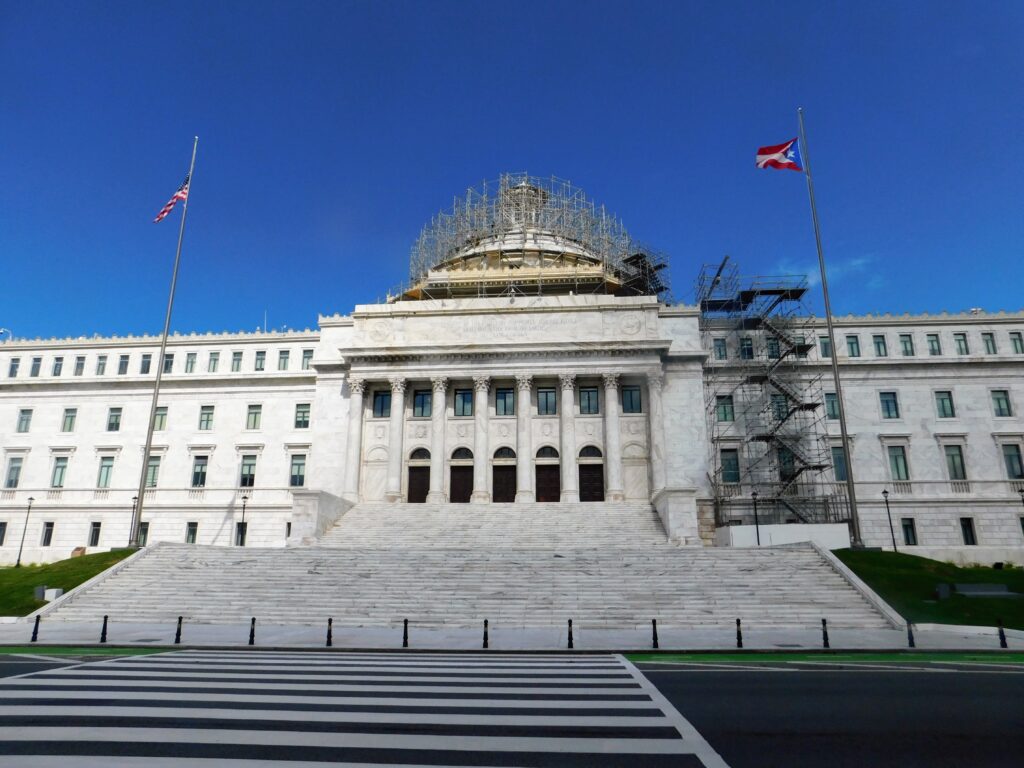 Fact: Puerto Rico Capitol in San Juan
Impressive building with stairs, cupola under construction