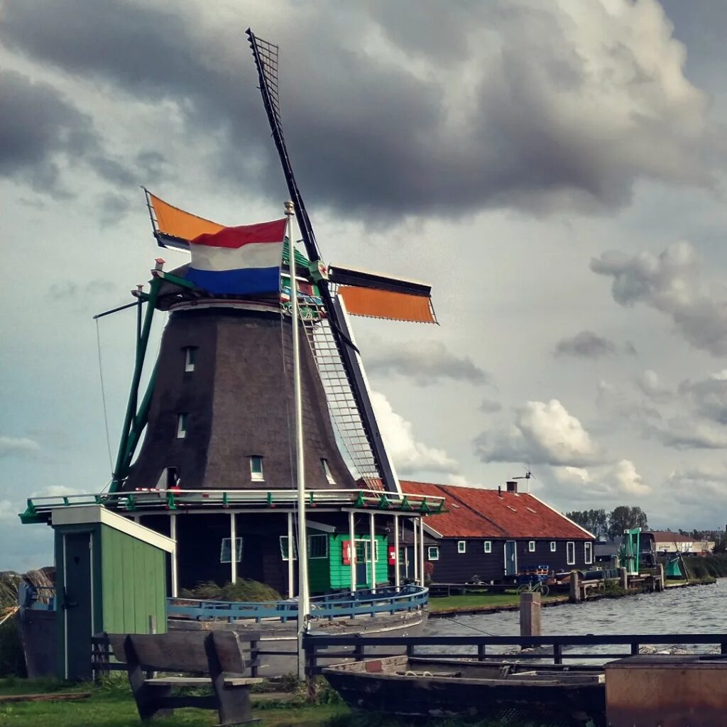 Windmill with Dutch flag and orange decoration