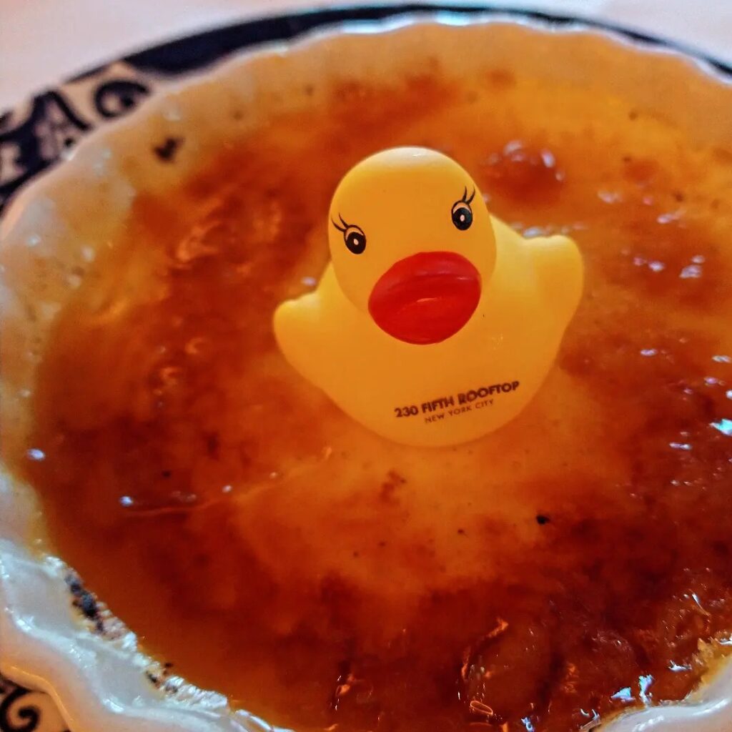 Rubber ducky on Creme Brulee 
